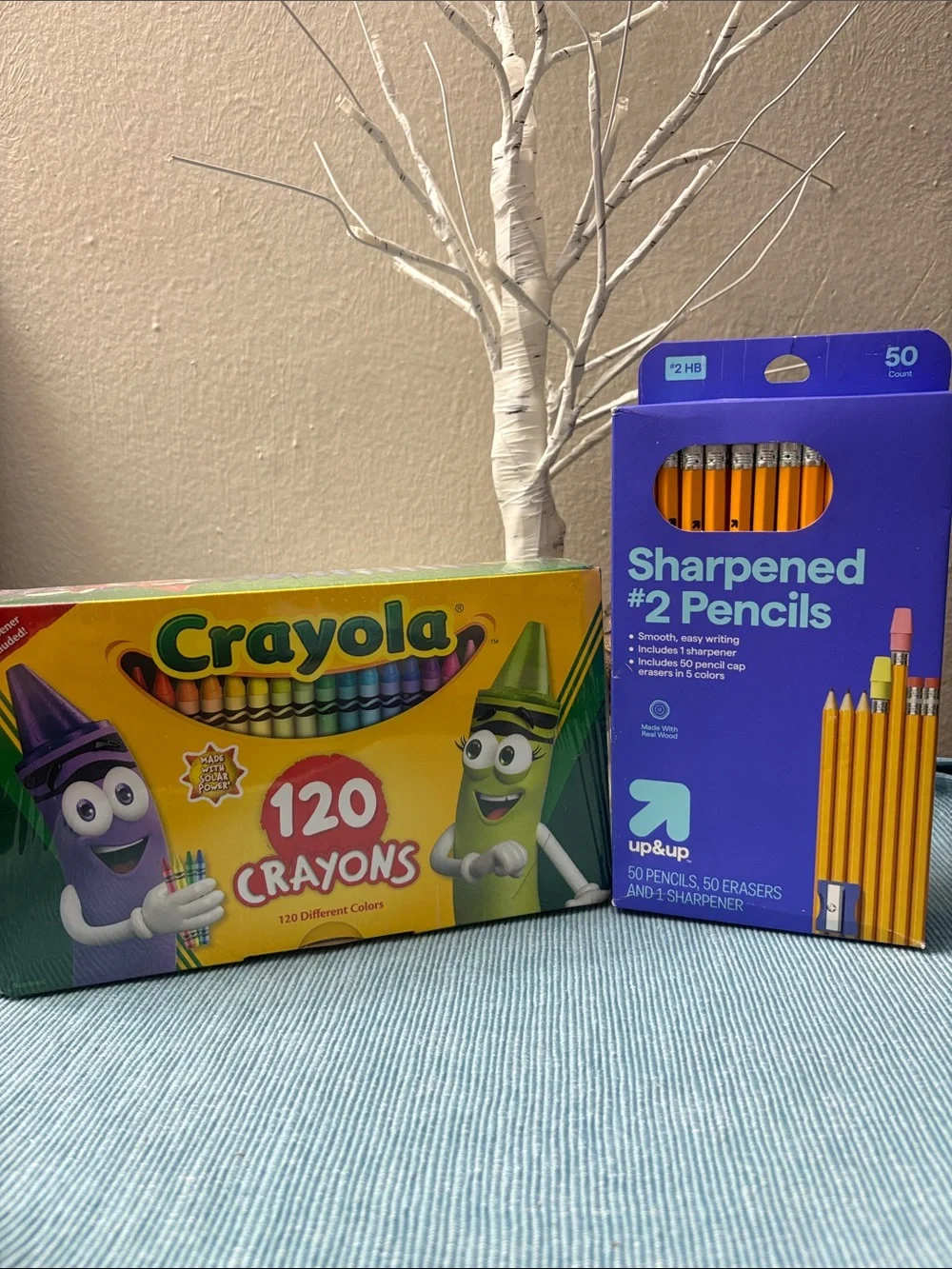 Crayola 120 Crayons Box with Yellow and Purple Up & Up #2 Pencils Pack